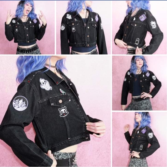 SOLD!! Hellraiser! gothic death themed embellished vintage jacket w/skelanimals! - Picture 5 of 16